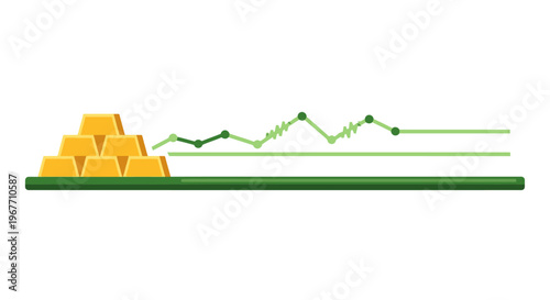 Gold bars with rising line graph. Vector Illustrations. EPS Editable