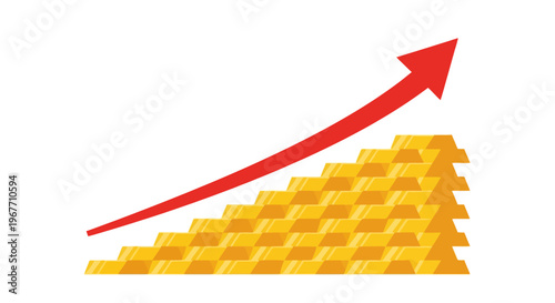 Gold coins stack with red arrow. Vector Illustrations. EPS Editable