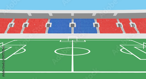 Soccer field with white lines markings.