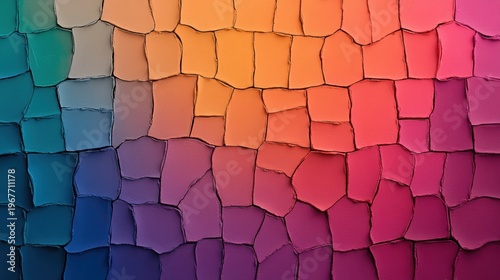 Abstract colorful mosaic pattern with vibrant hues and textured tiles.