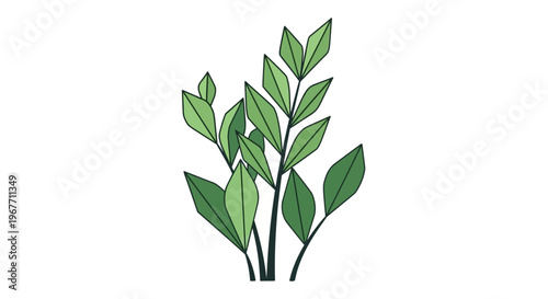 Green leaves on a stem. Vector Illustrations. EPS Editable