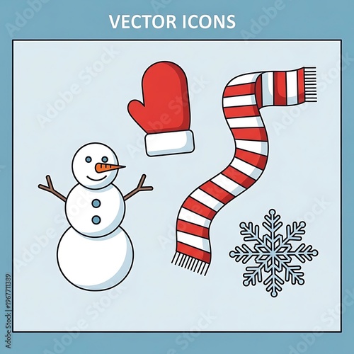 Snowman winter accessories vector icons.