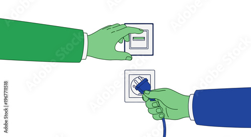 Hands exchanging a credit card. Vector Illustrations. EPS Editable