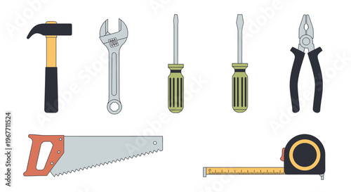Hand tools for construction and repair. Vector Illustrations. EPS Editable