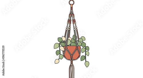 Hanging Plant in Red Pot. Vector Illustrations. EPS Editable