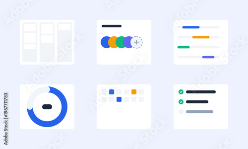 Collection of various user interface components and dashboard widgets for web design projects