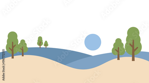 Illustration of trees on sandy hill. Vector Illustrations. EPS Editable