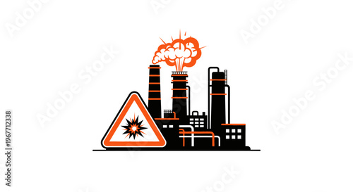 Industrial Factory Pollution Warning Sign. Vector Illustrations. EPS Editable