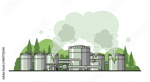 Industrial Factory Plant Machinery Equipment. Vector Illustrations. EPS Editable