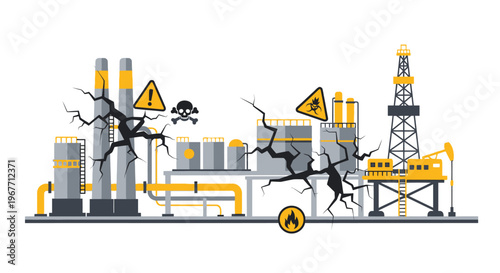 Industrial factory with oil rig. Vector Illustrations. EPS Editable