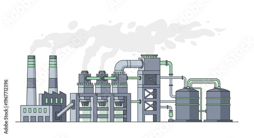 Industrial factory with smoke stacks. Vector Illustrations. EPS Editable