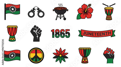 Juneteenth Celebration Emblems and Symbols. Vector Illustrations. EPS Editable