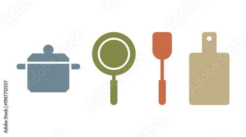Kitchen Utensils and Cooking Tools Flat. Vector Illustrations. EPS Editable