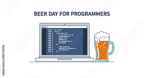 Laptop and beer glass illustration. Vector Illustrations. EPS Editable