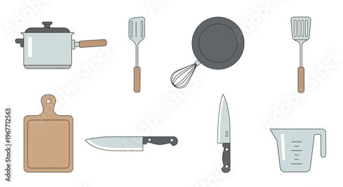 Kitchen Utensils and Cooking Tools. Vector Illustrations. EPS Editable