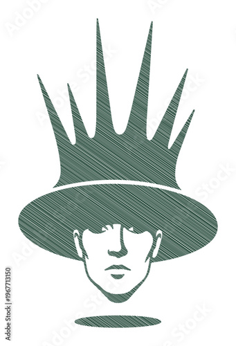 Vintage punk person head vector, edgy mohawk crown illustration, green textured rebel portrait icon