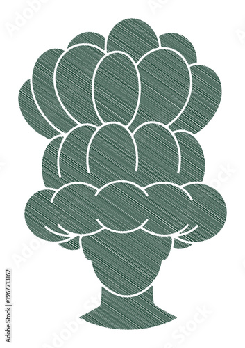 Stylized female silhouette with voluminous hair, green textured woman portrait, artistic fashion vector