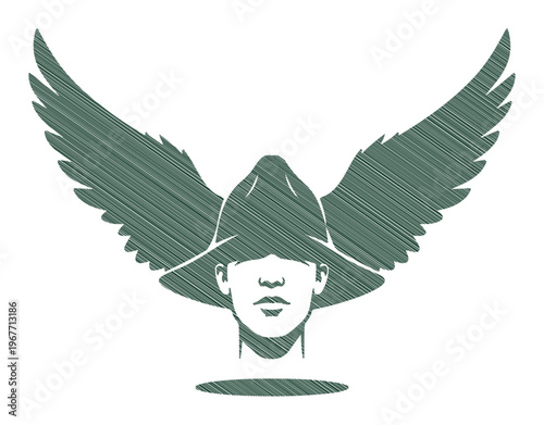 Vintage Hermes god messenger vector, winged helmet mythological deity, ancient Greek mercury head icon