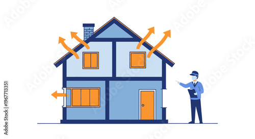 Man Inspecting a House Energy Efficiency. Vector Illustrations. EPS Editable