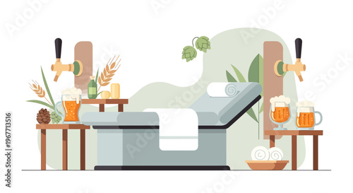 Massage table with white towel. Vector Illustrations. EPS Editable