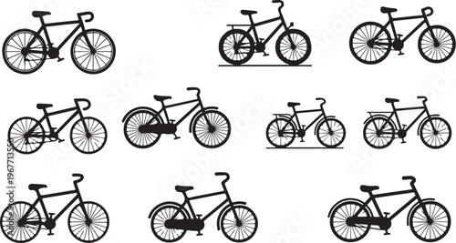 Collection of various bicycle illustrations in black and white