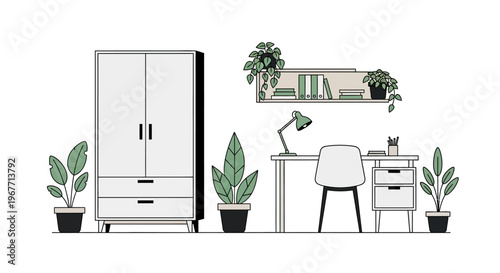 Modern minimalist furniture and decor. Vector Illustrations. EPS Editable