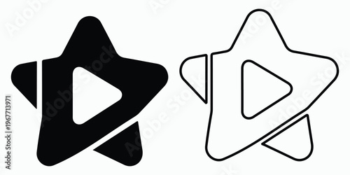 Black and white star shaped play button side by side