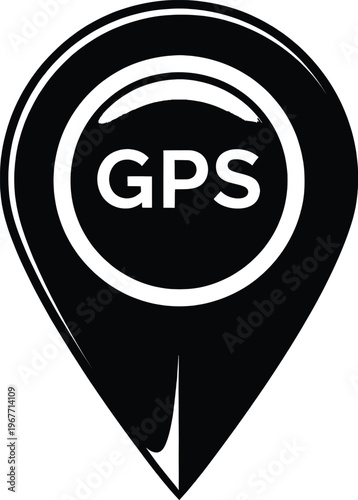 Black and white icon representing global positioning system technology Vector