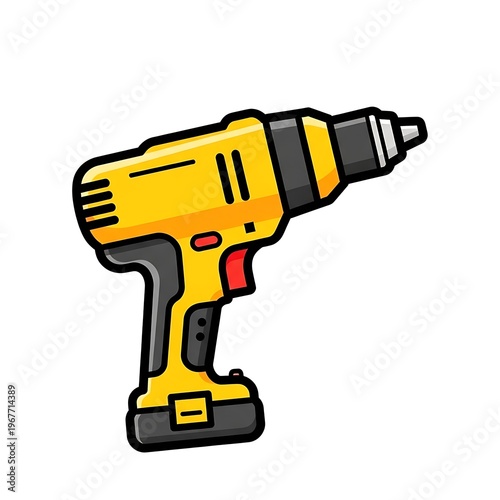 Yellow cordless power drill tool.