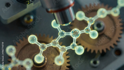 Molecular Structure Under Microscope with Mechanical Gears