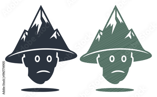 Sad face with mountain hat symbolizing a gloomy or challenging journey