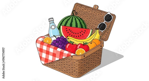 Picnic basket with fresh fruit.