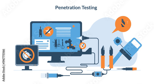 Penetration testing computer security concept. Vector Illustrations. EPS Editable