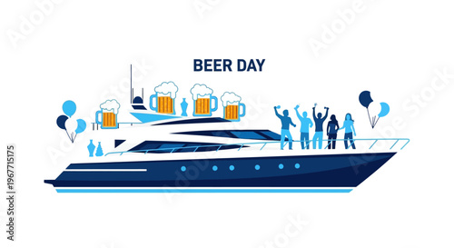 People Celebrating on Luxury Yacht Boat. Vector Illustrations. EPS Editable