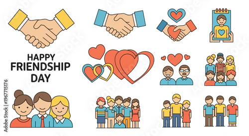 People Celebrating Friendship Day Together. Vector Illustrations. EPS Editable