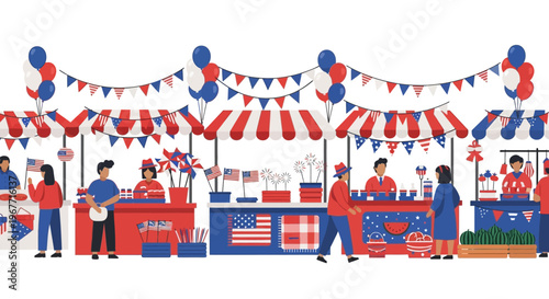 People Working At Food Stalls. Vector Illustrations. EPS Editable