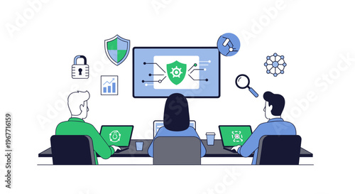 People Working on Computers Together. Vector Illustrations. EPS Editable