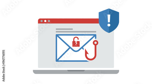 Phishing protection on laptop screen. Vector Illustrations. EPS Editable