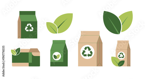 Recycling symbols on cardboard boxes. Vector Illustrations. EPS Editable