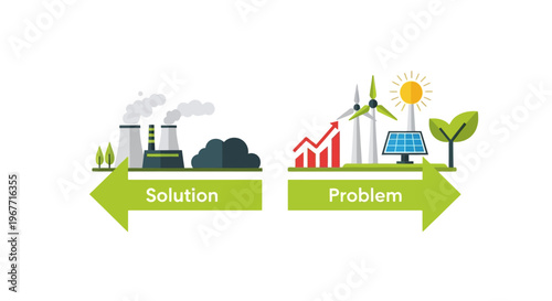 Renewable Energy Versus Fossil Fuels Concept. Vector Illustrations. EPS Editable