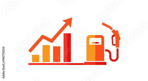 Rising Fuel Price Gas Station Chart. Vector Illustrations. EPS Editable