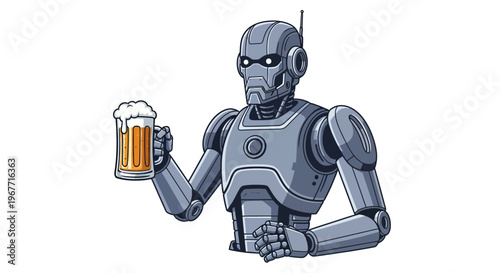Robot holding a beer glass. Vector Illustrations. EPS Editable