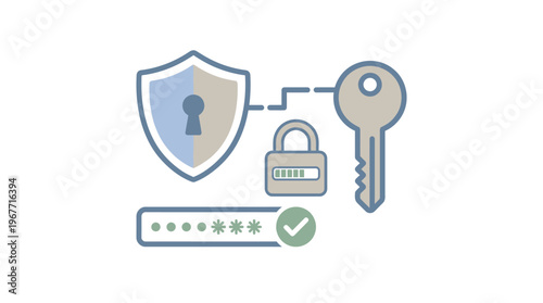 Secure Access Protection Lock Key Shield. Vector Illustrations. EPS Editable