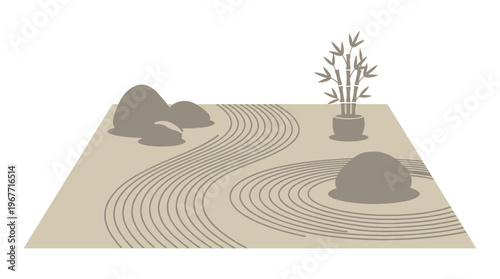 Serene Japanese rock garden landscape design. Vector Illustrations. EPS Editable