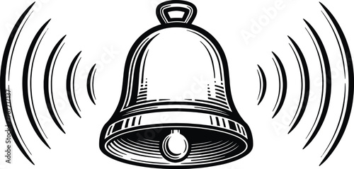 A traditional bell emitting sound waves to illustrate its ringing effect visually Vector