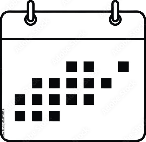 Calendar page with a binary code or pixelated pattern layout on its grid. Vector