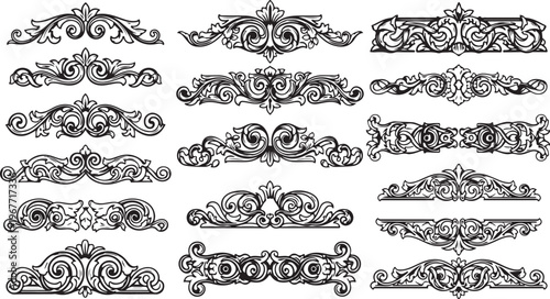 Collection of ornate vintage decorative border designs and frames