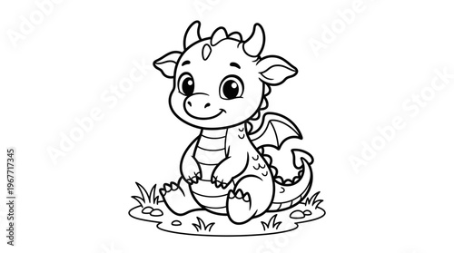 Cute Cartoon Dragon Sitting Smiling.