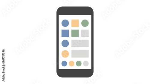 Smartphone with various application icons and user interface elements. Vector Illustrations. EPS Editable