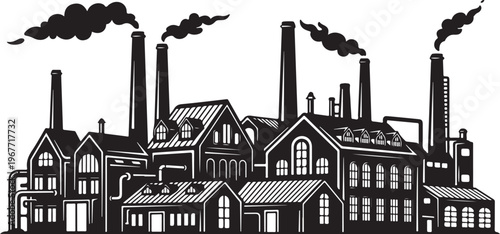 Industrial factory complex with smokestacks and buildings